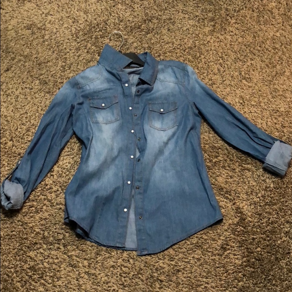Denim shirt with elbow patches